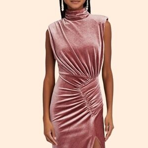 NWT Ronny Kobo Billie High Neck Blush Pink Velvet Mini Dress ALTERED Size XS